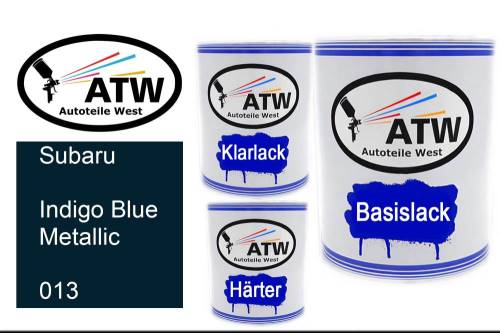 Subaru, Indigo Blue Metallic, 013: 1L Lackdose + 1L Klarlack + 500ml Härter - Set, von ATW Autoteile West.